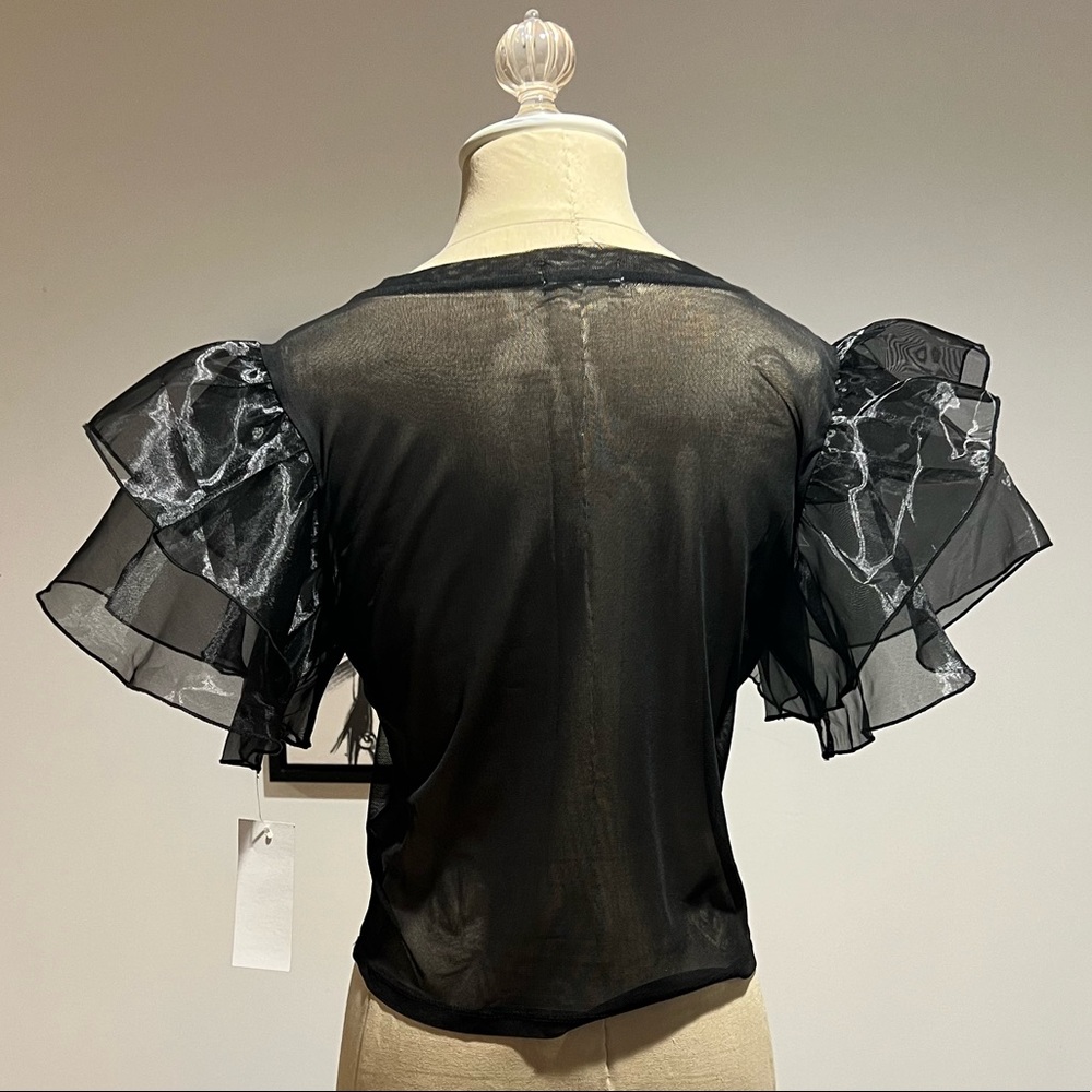 Black mesh T-shirt with graphic fashion picture size L - Picture 3 of 5